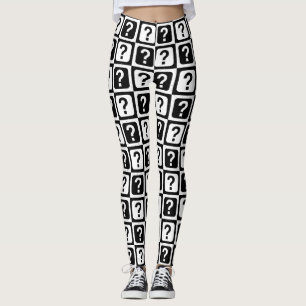 Black White Question Mark Riddle Block Monogram Leggings