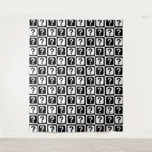 Black White Question Mark Riddle Block Monogram Tapestry