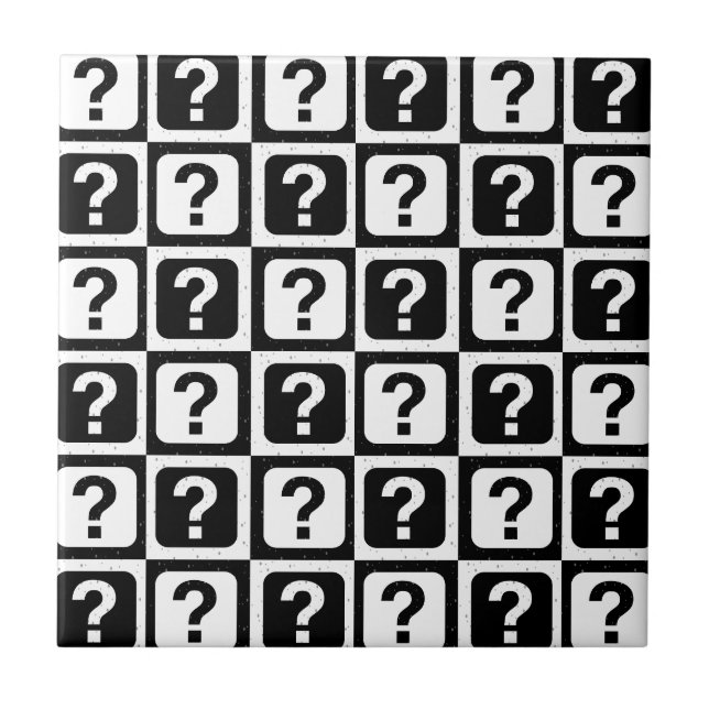 Black White Question Mark Riddle Block Monogram Tile (Front)