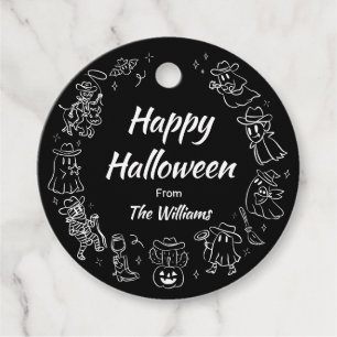 Black & White  Quirky Hand Drawn Doodles Halloween Favour Tags
