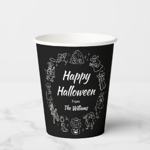 Black & White Quirky Hand Drawn Doodles Halloween Paper Cups