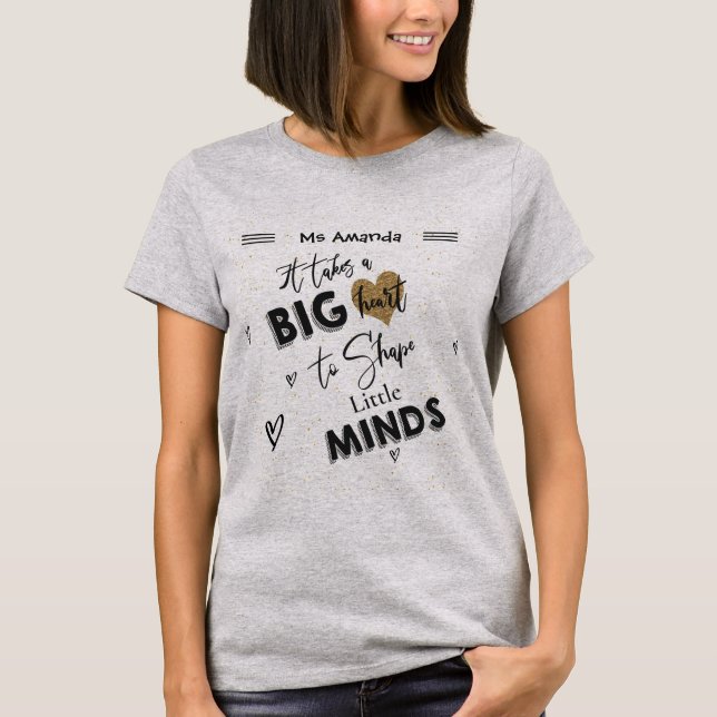 Black White quote Teacher Appreciation Heart Name T-Shirt (Front)