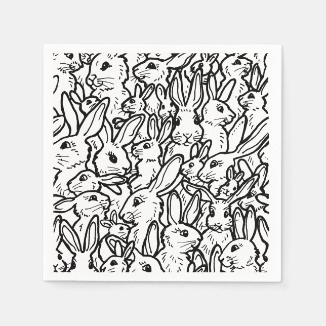 Black & White Rabbit Drawings Modern Bunny Design Napkin (Front)