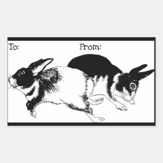 Black & White Rabbits Playing, Gift Tag Sticker