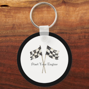 Black White Racing Race Car Flags   Key Ring