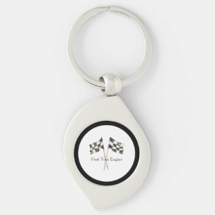 Black White Racing Race Car Flags   Key Ring