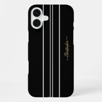 Black White Racing Stripes Chic Gold Monogrammed