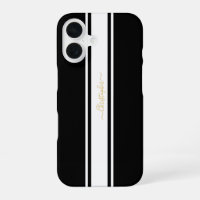 Black White Racing Stripes Gold Monogrammed Chic