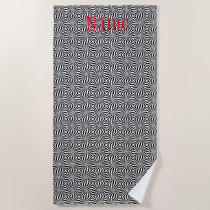 Black White Radiating Pattern Thunder_Cove Beach Towel
