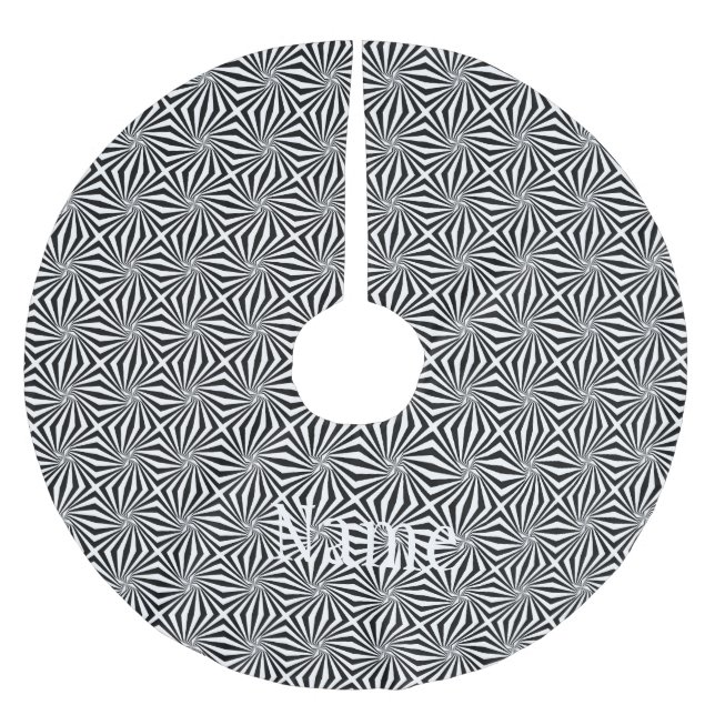 Black White Radiating Pattern Thunder_Cove Brushed Polyester Tree Skirt (Front)