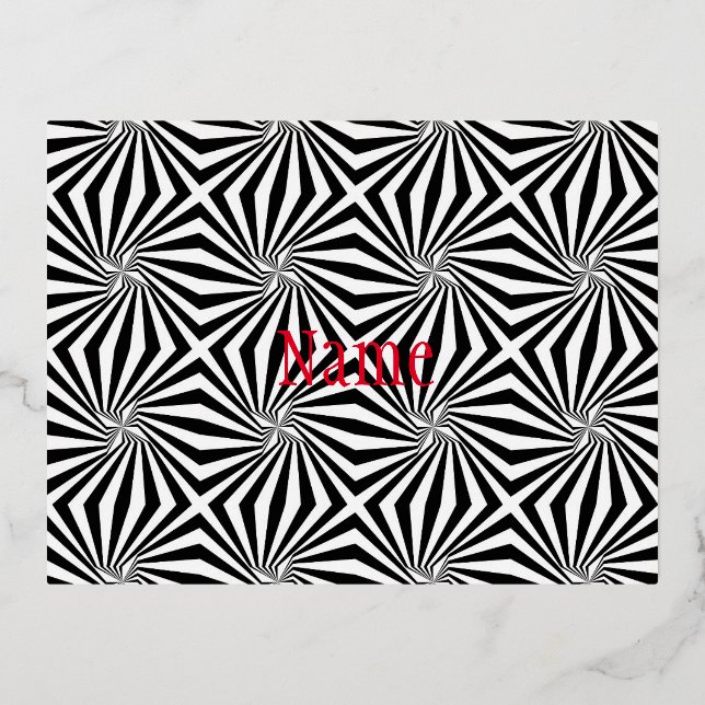 Black White Radiating Pattern Thunder_Cove Foil Holiday Postcard (Front)