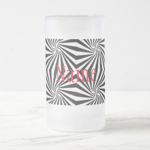 Black White Radiating Pattern Thunder_Cove Frosted Glass Beer Mug