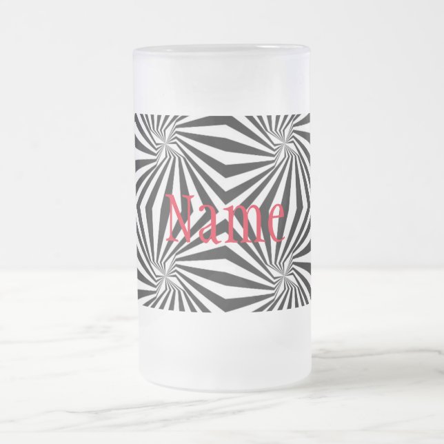 Black White Radiating Pattern Thunder_Cove Frosted Glass Beer Mug (Center)