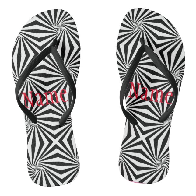 Black White Radiating Pattern Thunder_Cove Jandals (Footbed)