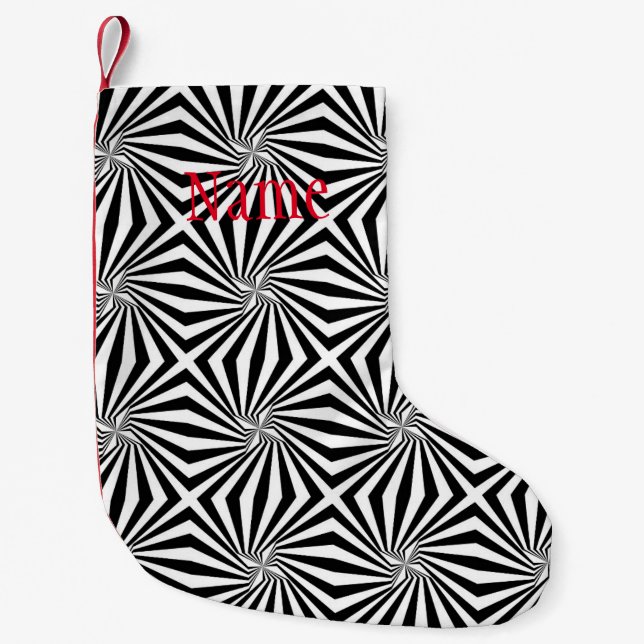 Black White Radiating Pattern Thunder_Cove Small Christmas Stocking (Front)