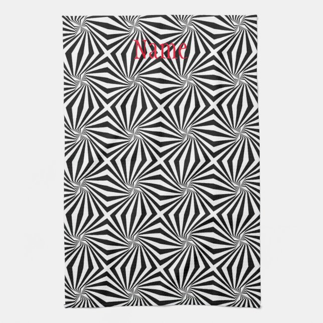 Black White Radiating Pattern Thunder_Cove Tea Towel (Vertical)