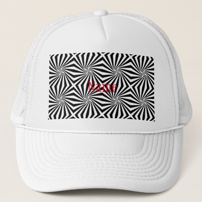 Black White Radiating Pattern Thunder_Cove Trucker Hat (Front)