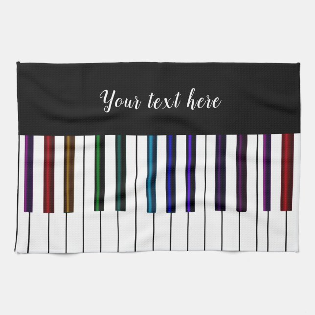 Black White Rainbow Piano Key Music Tea Towel (Horizontal)