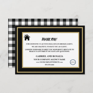 Black & White Real Estate Broker Agent Customer Thank You Card