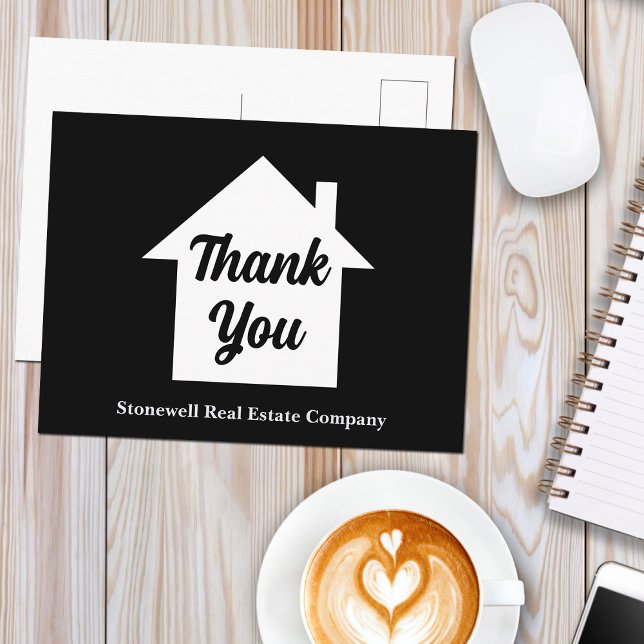 Black White Real Estate Company Custom Thank You Postcard (Creator Uploaded)