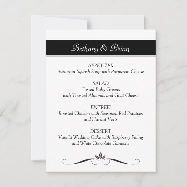 Black & White Reception Menu Cards (Front)