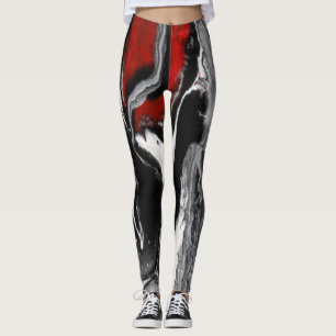 Black, White & Red Abstract Leggings - "Be Bold"