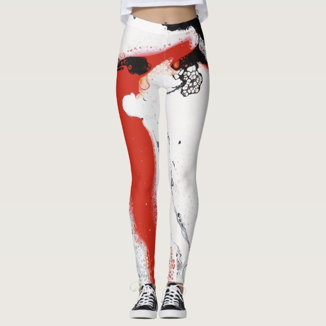 Black, White & Red Abstract Leggings - "Oh Soho" (Front)