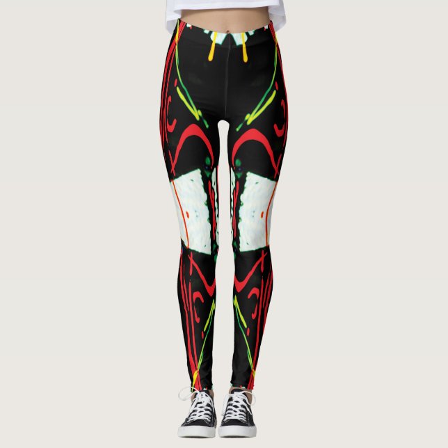 Black, white, red Beetle Juice Leggings (Front)