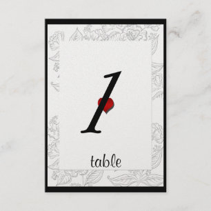 Black White Red Bohemian Posh Wedding Table card