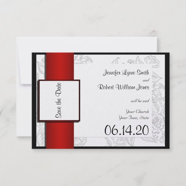 Black White Red Bohemian Wedding Save the Date (Front)