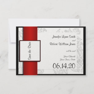 Black White Red Bohemian Wedding Save the Date