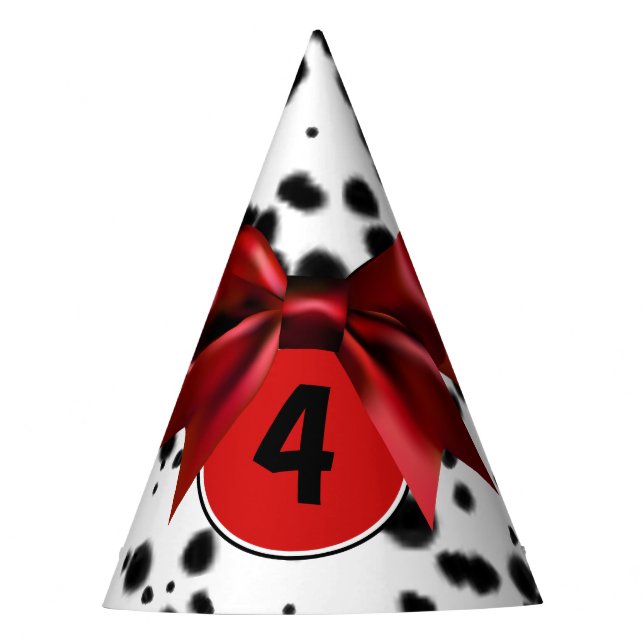 Black White Red Bow Dalmatian Spots Birthday Party Hat (Front)