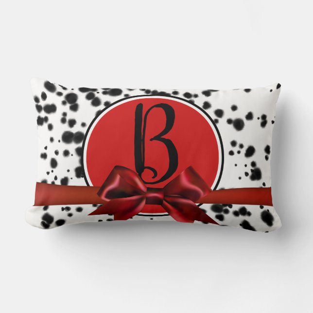 Black White Red Bow Dalmatian Spots Birthday Party Lumbar Cushion (Front)