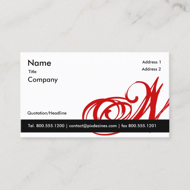 Black white red business card Monogram A to Z (Front)