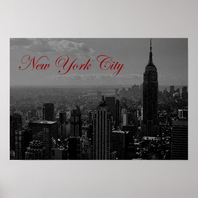 Black White Red Calligraphy New York City Poster (Front)