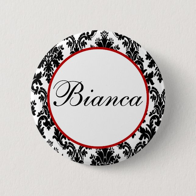 Black White Red Damask Bridal Party 6 Cm Round Badge (Front)