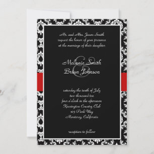 Black White Red Damask Invitation