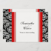 Black white red damask wedding engagement invitation (Front/Back)