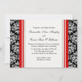 Black white red damask wedding engagement invitation (Back)