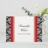 Black white red damask wedding engagement invitation (Standing Front)