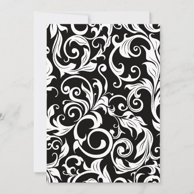 Black White & Red Damask Wedding Invitations (Front)