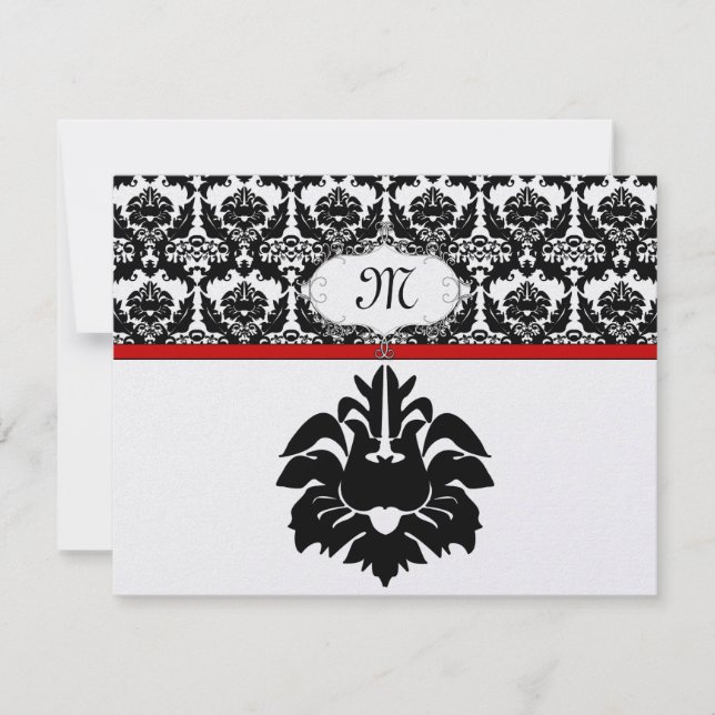Black & White Red Damask Wedding Response Cards (Front)