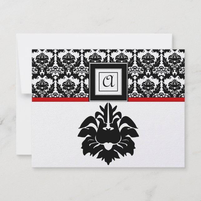 Black & White Red Damask Wedding Response Cards (Front)