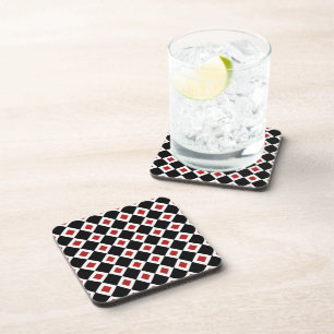 Black, White, Red Diamond Pattern Coaster