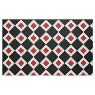 Black, White, Red Diamond Pattern Geometric Fabric