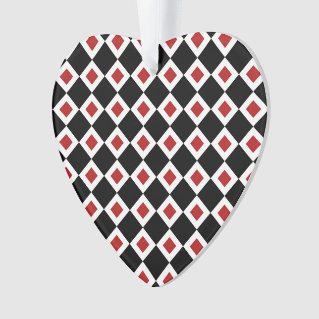 Black, White, Red Diamond Pattern Ornament (Front)