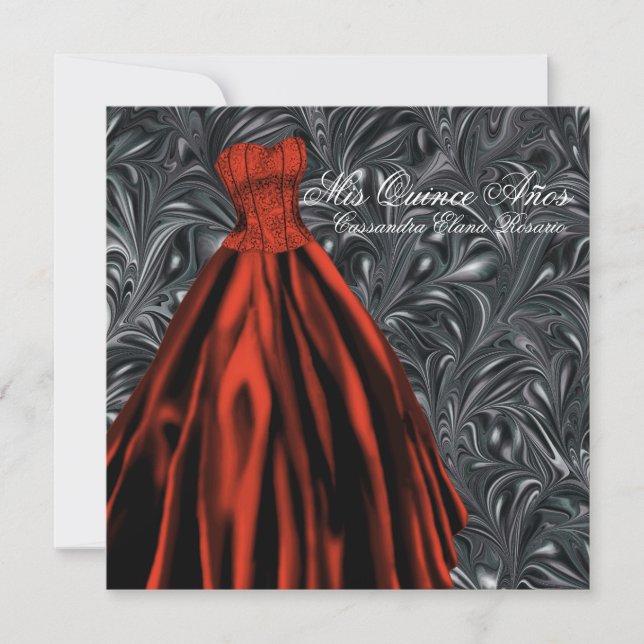 Black White Red Dress Black Red Quinceanera Invitation (Front)