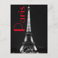Black White Red Eiffel Tower in Paris Night