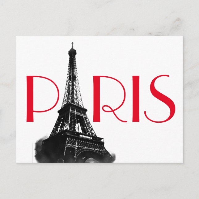 Black & White Red Eiffel Tower Paris Travel Postcard (Front)