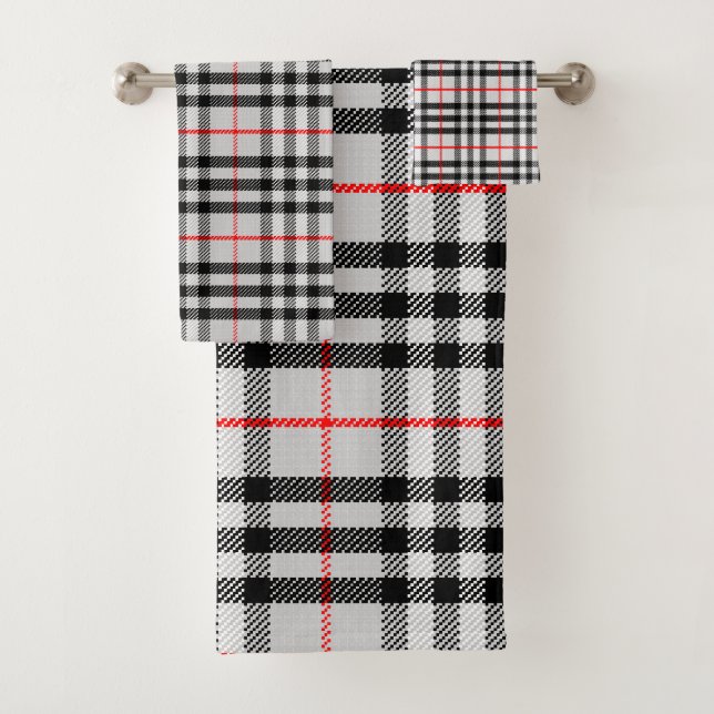 Black White Red Gingham | Classic Chequered Fabric Bath Towel Set (Insitu)